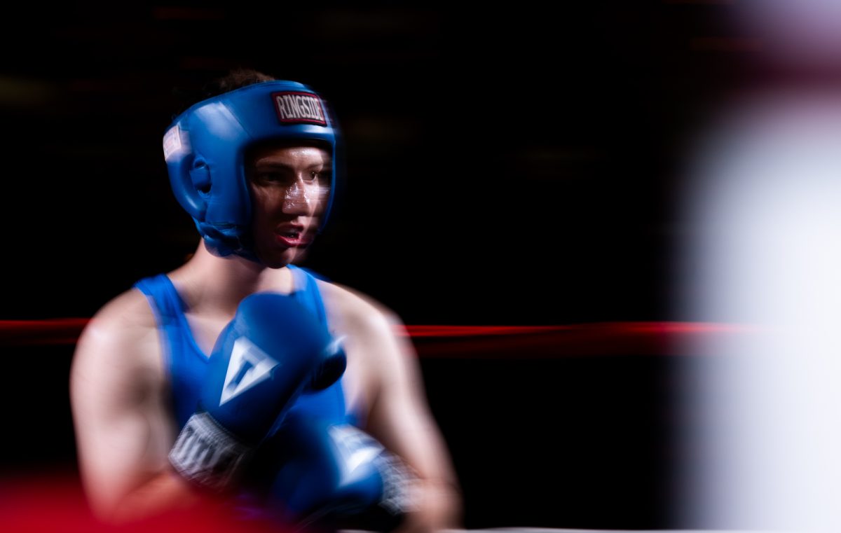 Light Heavyweight fighter Eric Wilhite approaches his opponent during Farmers Fight Night on Thursday, April 4th, 2024, at Reed Arena.