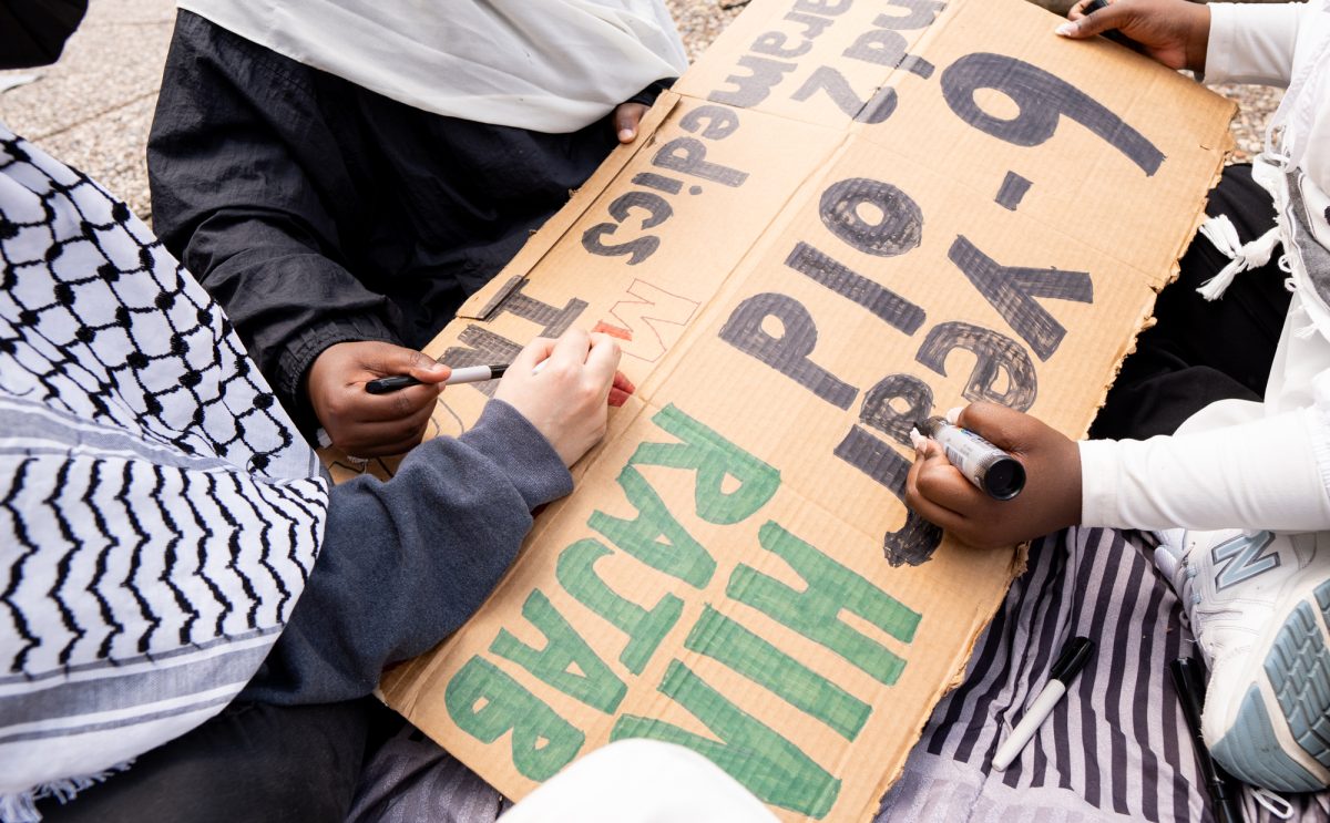 Aggie students gather to protest University funding of Israel, in Academic Plaza, on Monday, April 29, 2024.