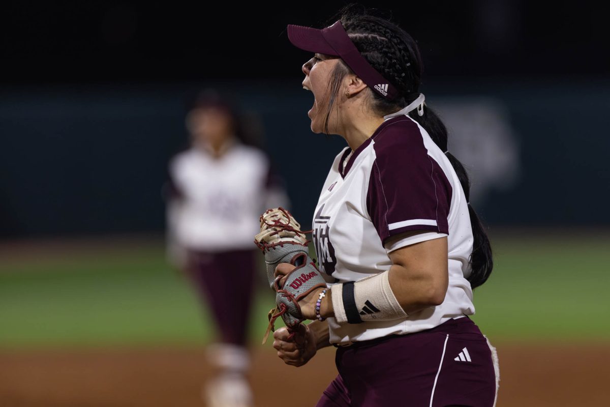 Texas A&amp;M infielder Trinity Cannon (6) celebrates during Texas A&amp;M’s game against Ole Miss on Friday, April 19, 2024 at Davis Diamond. (Hannah Harrison/The Battalion)