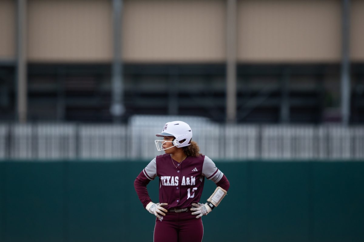 Texas A&M infielder Amari Harper (13) stands on the plate during Texas A&M’s game against Houston at Davis Diamond. on Tuesday, April 23, 2024. (Rocio Salgado/The Battalion)