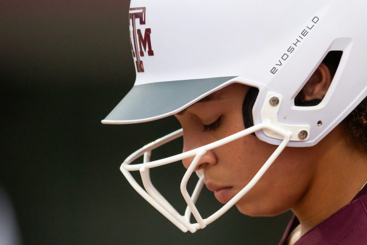 Texas A&amp;M infielder Amari Harper (13) looks down during Texas A&amp;M’s game against Houston at Davis Diamond. on Tuesday, April 23, 2024. (Rocio Salgado/ The Battalion)