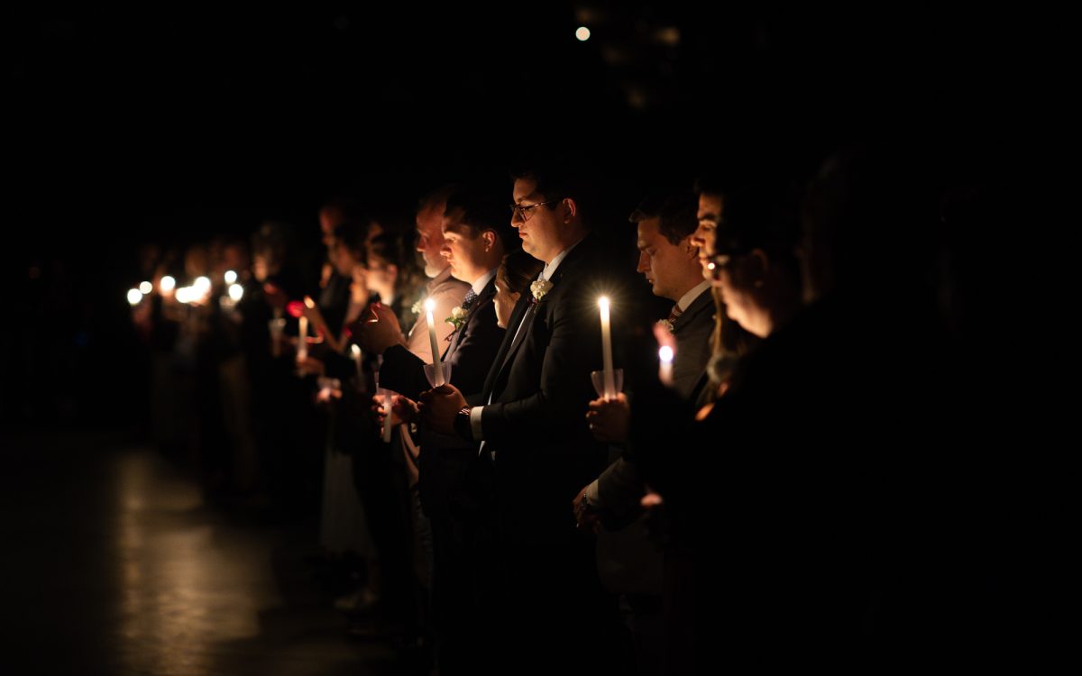 Candleholders stand during the Muster ceremony in Reed Arena on Sunday, April 21, 2024. 