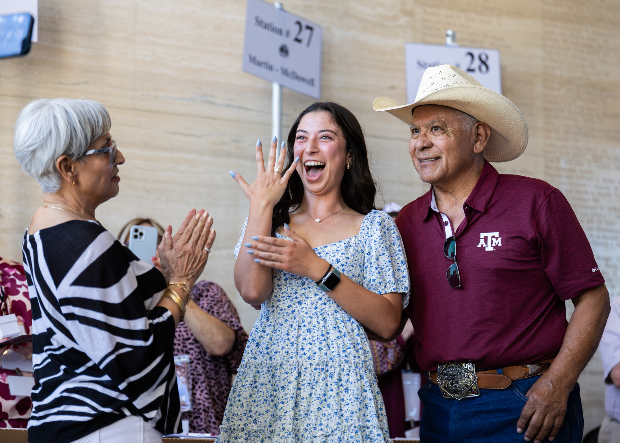 Biomedical sciences sophomore Isabela Luna reacts after receiving her Aggie Ring during the spring Ring Day at the Clayton W. Williams, Jr. Alumni Center on Thursday, April 11, 2024. (Kyle Heise/The Battalion)