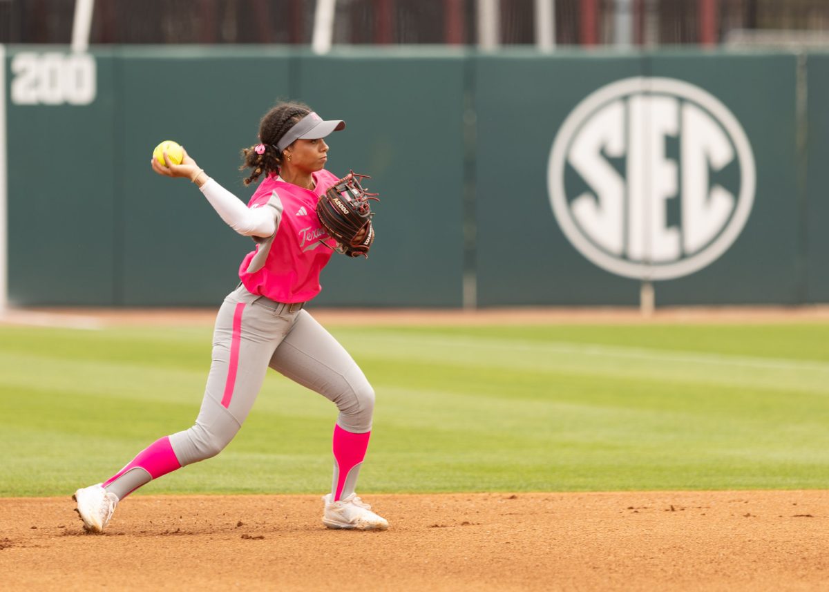 Senior INF Rylen Wiggens (2) throws the ball during Texas A&Ms game against Kentucky on April 7th, 2024 at Davis Diamond. (Jaime Rowe/The Battalion)