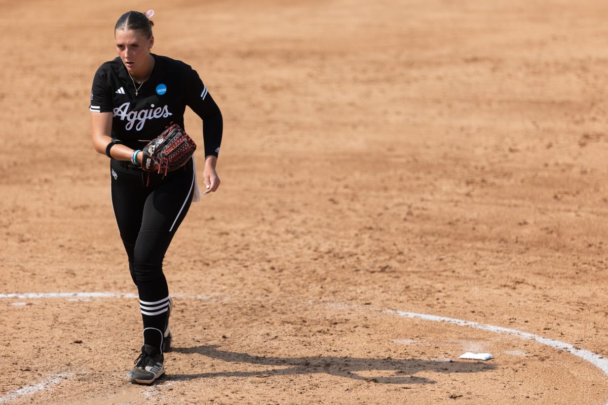 Texas A&amp;M starting pitcher/relief pitcher Emiley Kennedy (11) pitches during Texas A&amp;M’s game against Texas at the Austin Super Regional at Red and Charline McCombs Field in Austin, Texas, on Saturday, May 25, 2024. (CJ Smith/The Battalion)