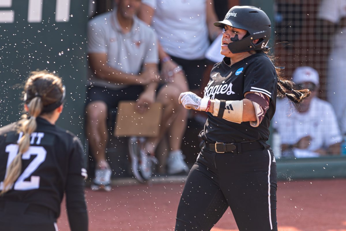 Texas A&M infielder Trinity Cannon (6) runs to home plate during Texas A&M’s game against Texas at the Austin Super Regional at Red and Charline McCombs Field in Austin, Texas, on Saturday, May 25, 2024. (CJ Smith/The Battalion)