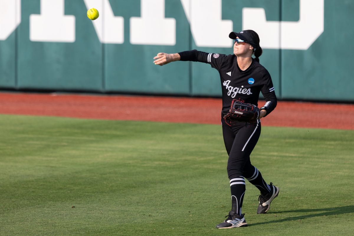 Texas A&M outfielder Allie Enright (33) throws the ball during Texas A&M’s game against Texas at the Austin Super Regional at Red and Charline McCombs Field in Austin, Texas, on Saturday, May 25, 2024. (CJ Smith/The Battalion)