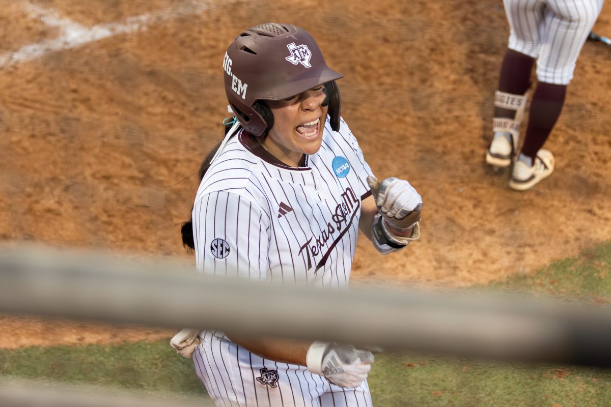 Texas A&M infielder Trinity Cannon (6) reacts during Texas A&M’s game against Texas at the Austin Super Regional at Red and Charline McCombs Field in Austin, Texas, on Sunday, May 26, 2024. (CJ Smith/The Battalion)