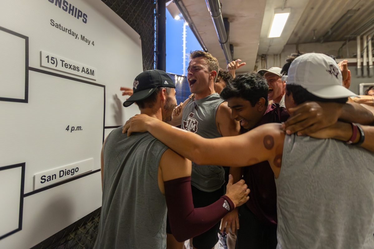 The Aggies punch their spot in the semi-finals after Texas A&M’s match against Rice at the NCAA Men’s Tennis Regional at Mitchell Tennis Center on Friday, May 3, 2024. (CJ Smith/The Battalion)