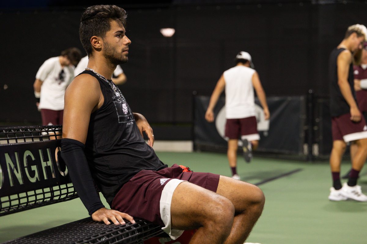 Sophomore Togan Tokac after Texas A&M’s match against Texas at the NCAA Men’s Tennis Super Regional at Texas Tennis Center on Friday, May 10, 2024. (CJ Smith/The Battalion)