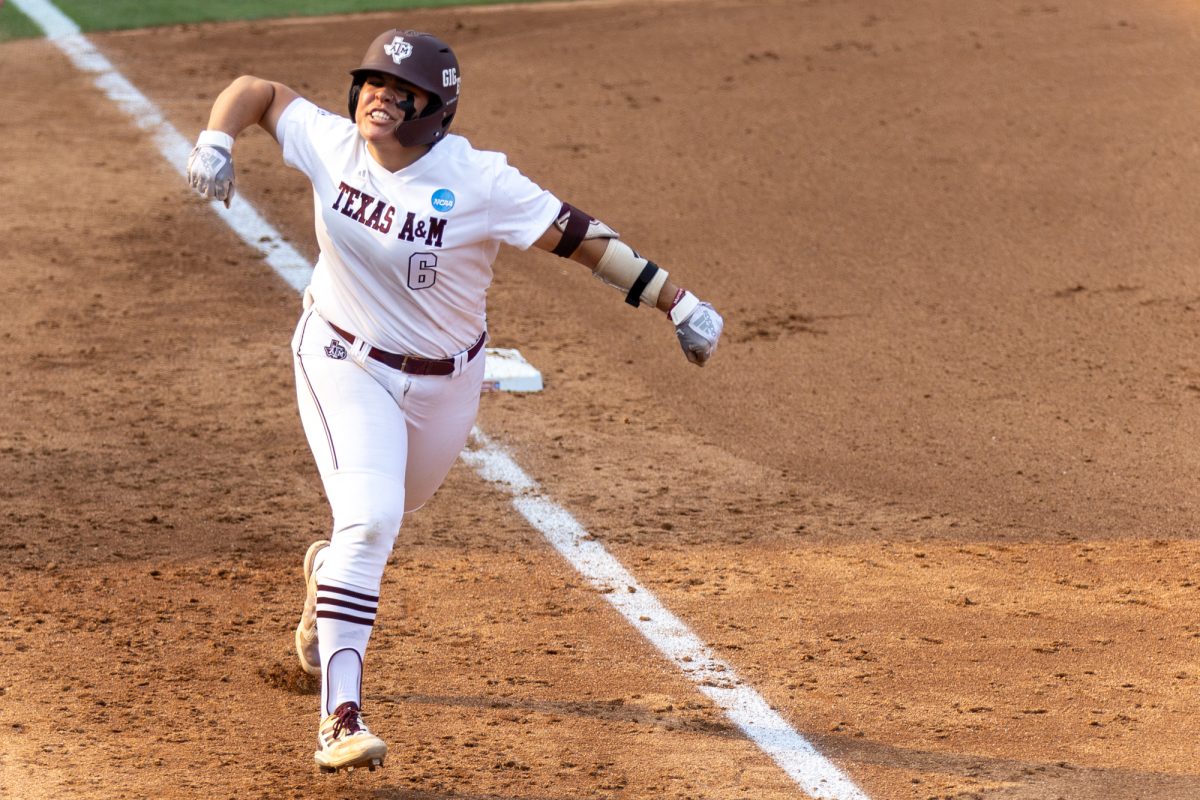 Texas A&M infielder Trinity Cannon (6) reacts during Texas A&M’s game against Texas at the Austin Super Regional at Red and Charline McCombs Field in Austin, Texas, on Friday, May 24, 2024. (CJ Smith/The Battalion)
