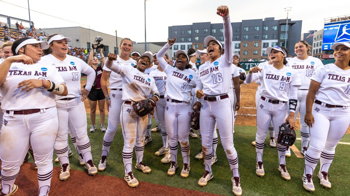 The Aggies react after Texas A&M’s game against Texas at the Austin Super Regional at Red and Charline McCombs Field in Austin, Texas, on Friday, May 24, 2024.(CJ Smith/The Battalion)