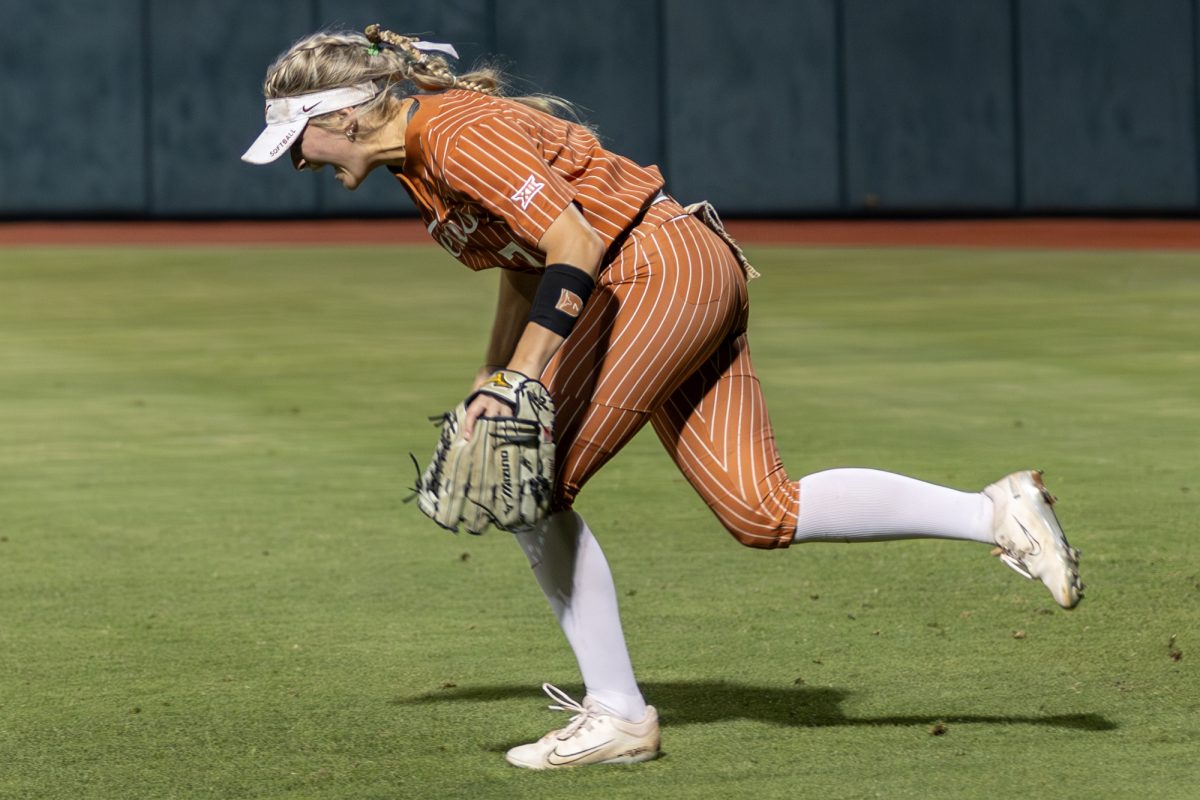 Texas outfielder Ashton Maloney (7) reacts after the final out during Texas A&M’s game against Texas at the Austin Super Regional at Red and Charline McCombs Field in Austin, Texas, on Sunday, May 26, 2024. (CJ Smith/The Battalion)