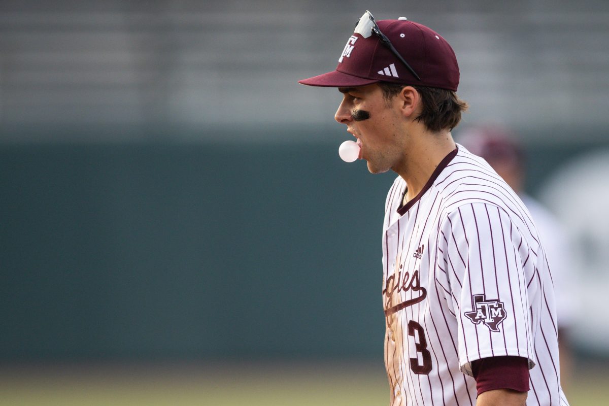 Texas A&M infielder Kaeden Kent (3) during Texas A&M’s game against Rice at Olsen Field on Tuesday, May 7, 2024. (Chris Swann/The Battalion)