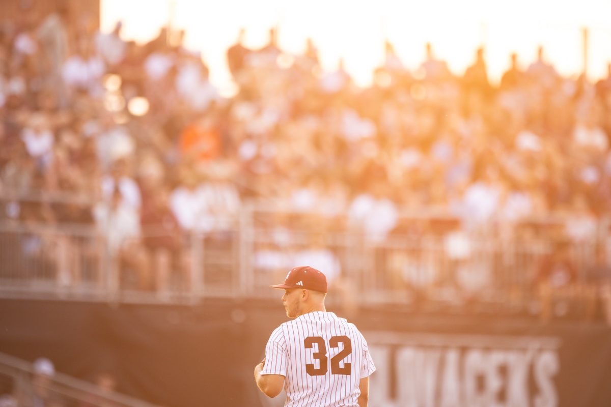 Texas A&M pitcher Brad Rudis (32) during Texas A&M’s game against Rice at Olsen Field on Tuesday, May 7, 2024. (Chris Swann/The Battalion)