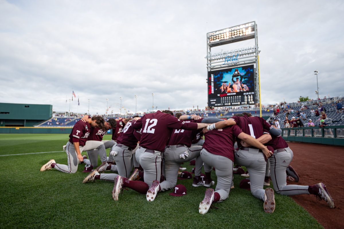 before Texas A&M’s game against Florida at the NCAA Men’s College World Series semifinals at Charles Schwab Field in Omaha, Nebraska on Wednesday, June 19, 2024. (Chris Swann/The Battalion)