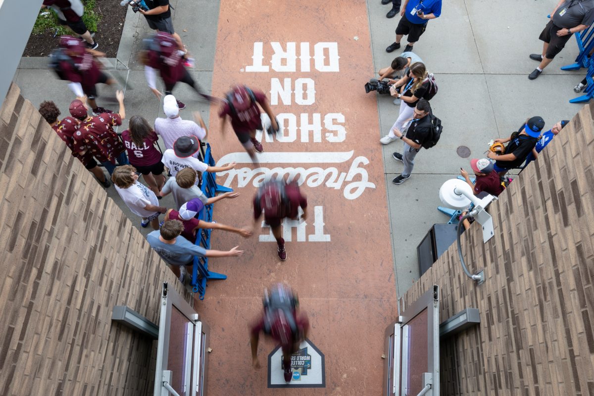 The Aggies enter Charles Schwab Field before their game against Kentucky at the NCAA Men’s College World Series at in Omaha, Nebraska on Monday, June 17, 2024. (Chris Swann/The Battalion)