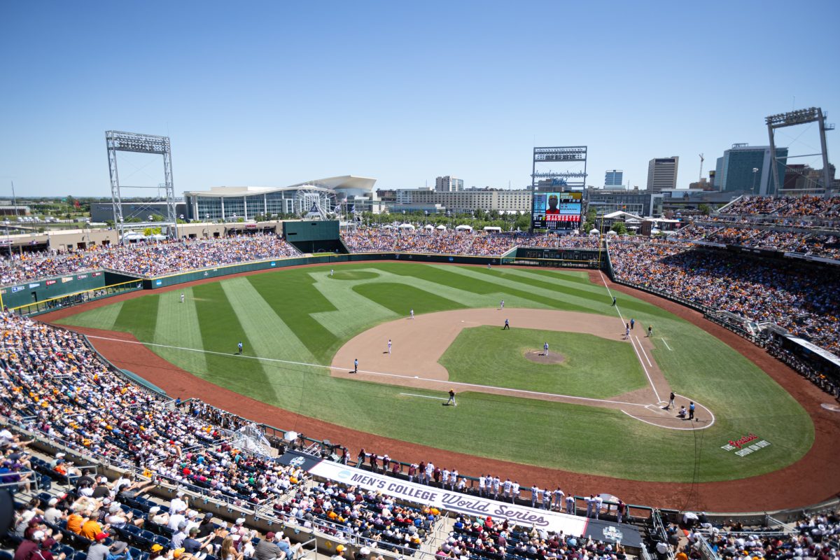 Charles Schwab Field during Texas A&M’s game against Tennessee at the NCAA Men’s College World Series finals in Omaha, Nebraska on Saturday, June 22, 2024. (Chris Swann/The Battalion)