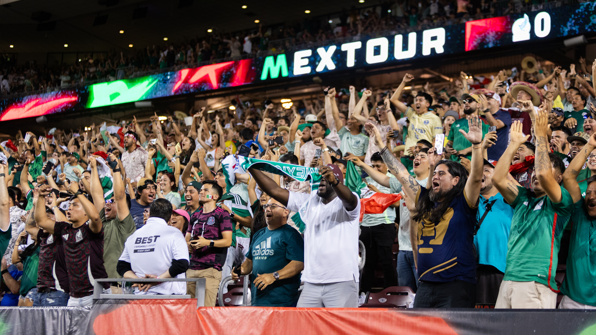Mexico fans react after Mexico F Julián Quiñones 73rd-minute goal during the MexTour match between Mexico and Brazil at Kyle Field on Saturday, June 8, 2024. (Kyle Heise/The Battalion)