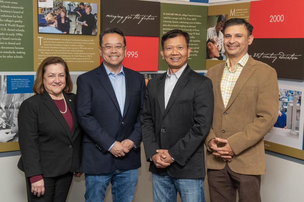 (From left to right) Texas A&M University College of Dentistry dean Dr. Lily García, Dr. Hung Pham, Dr. Don Le and Dr. Suketu Kapadia. (Steven Crow/Texas A&M College of Dentistry)