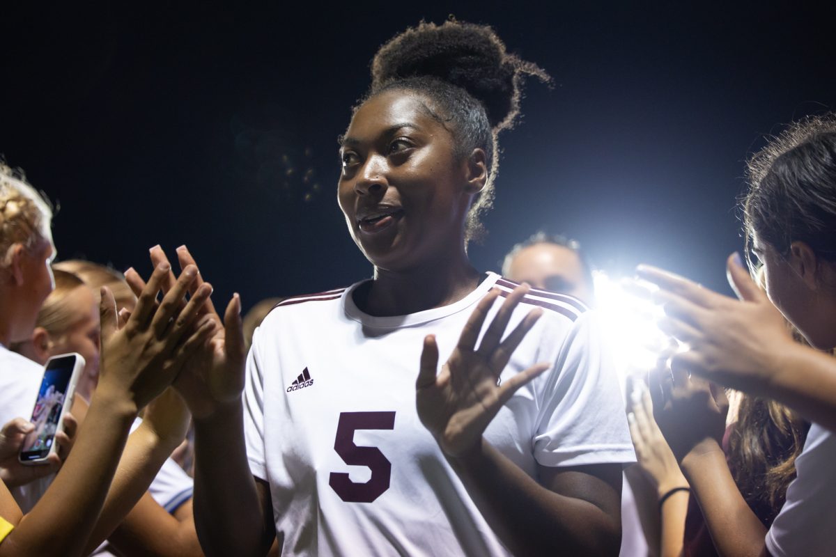 Texas A&amp;M forward MaKhiya McDonald (5) returns to the field after halftime during Texas A&amp;M’s match against Fairfield at Ellis Field on Saturday, Aug. 24, 2024. (Chris Swann/The Battalion)