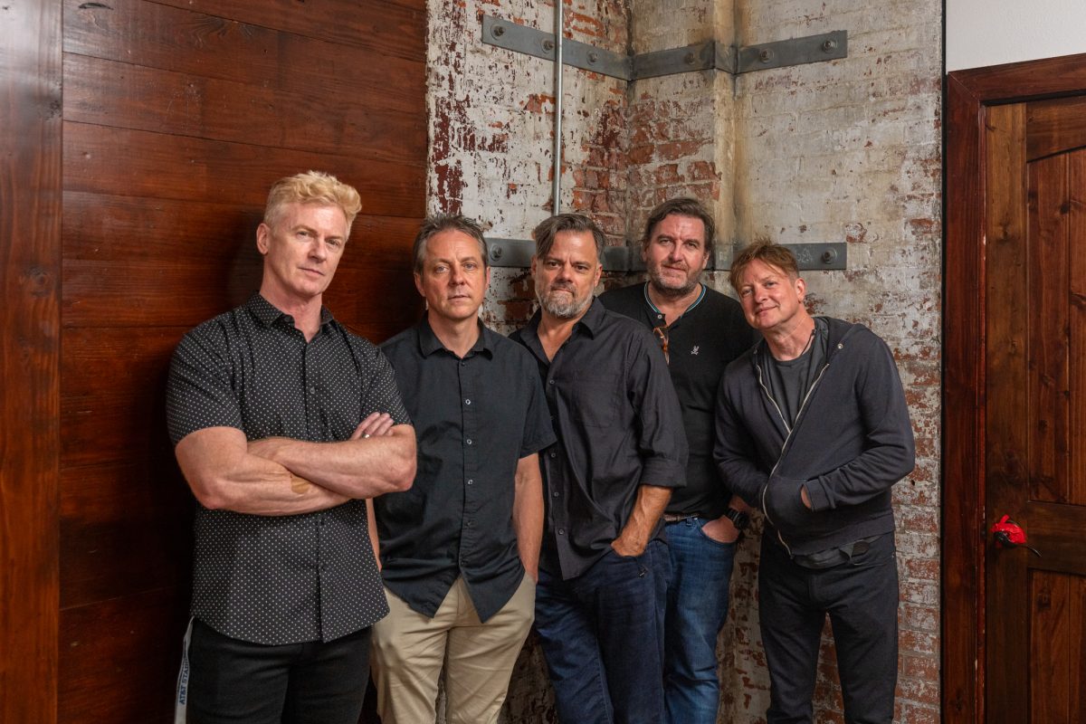 The band, Deep Blue Something, poses backstage before their set at Hullabaloo Music Fest in the Ice House on Main on Sunday, September 1, 2024. (Jackson Stanley/The Battalion)