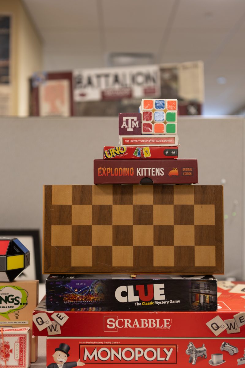 Various game boards sit on a table in the Battalion office on Wednesday, Sept. 4 2024. (Abdurahman Azeez/The Battalion)