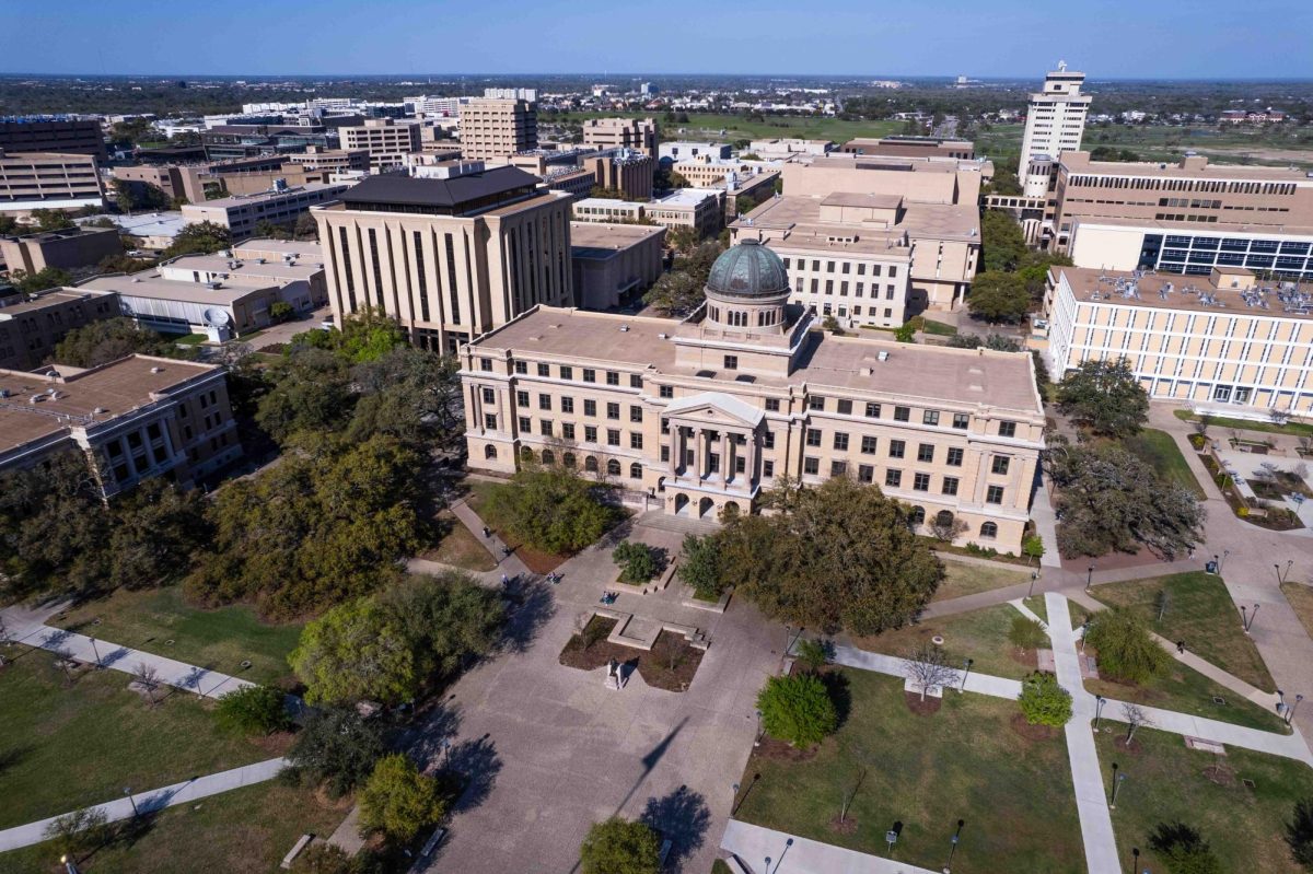 An aerial view of the Academic Building on Monday, March 11, 2024. (Samuel Falade/The Battalion)