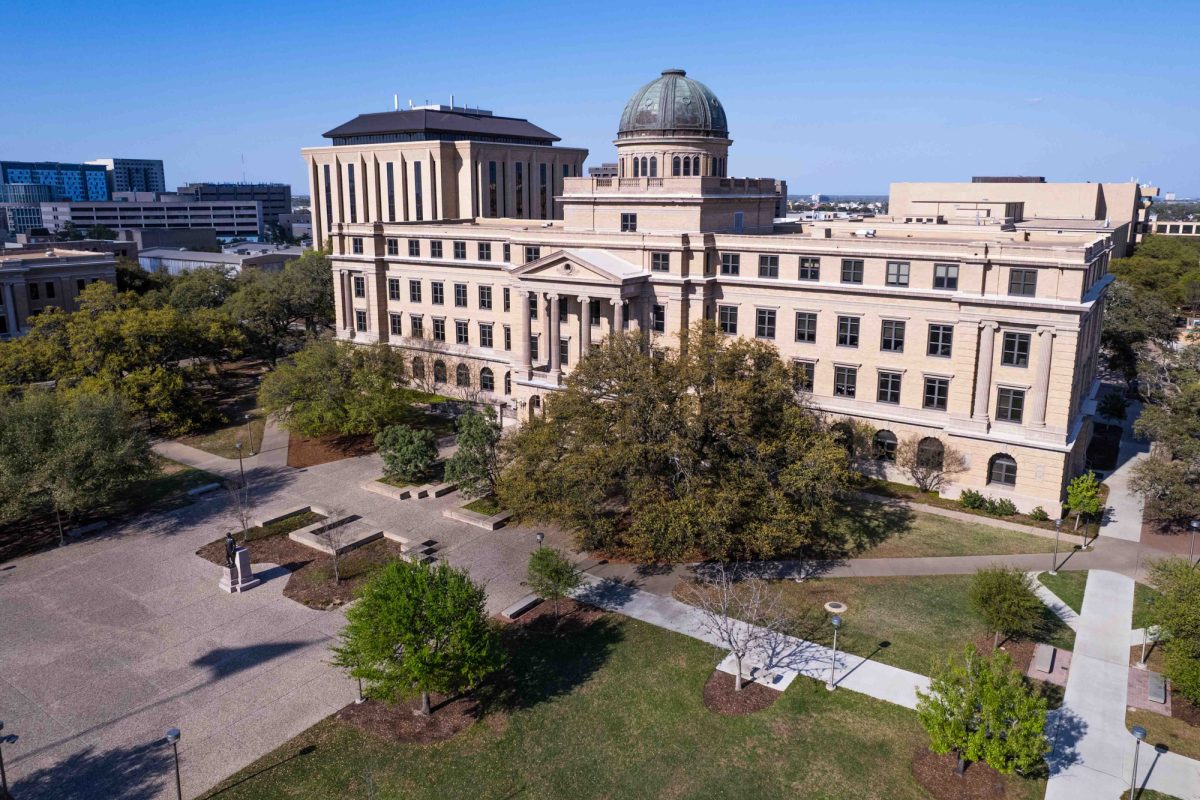 An aerial view of the Academic Building on Monday, March 11, 2024. (Samuel Falade/The Battalion)