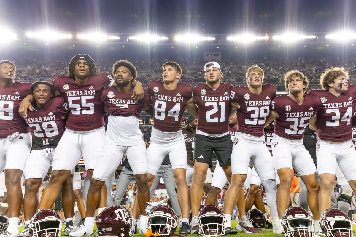 The Texas A&amp;M Aggies sing the War Hymn after Texas A&amp;M’s game against Bowling Green at Kyle Field on Saturday, Sept. 21, 2024. (Hannah Harrison/The Battalion)