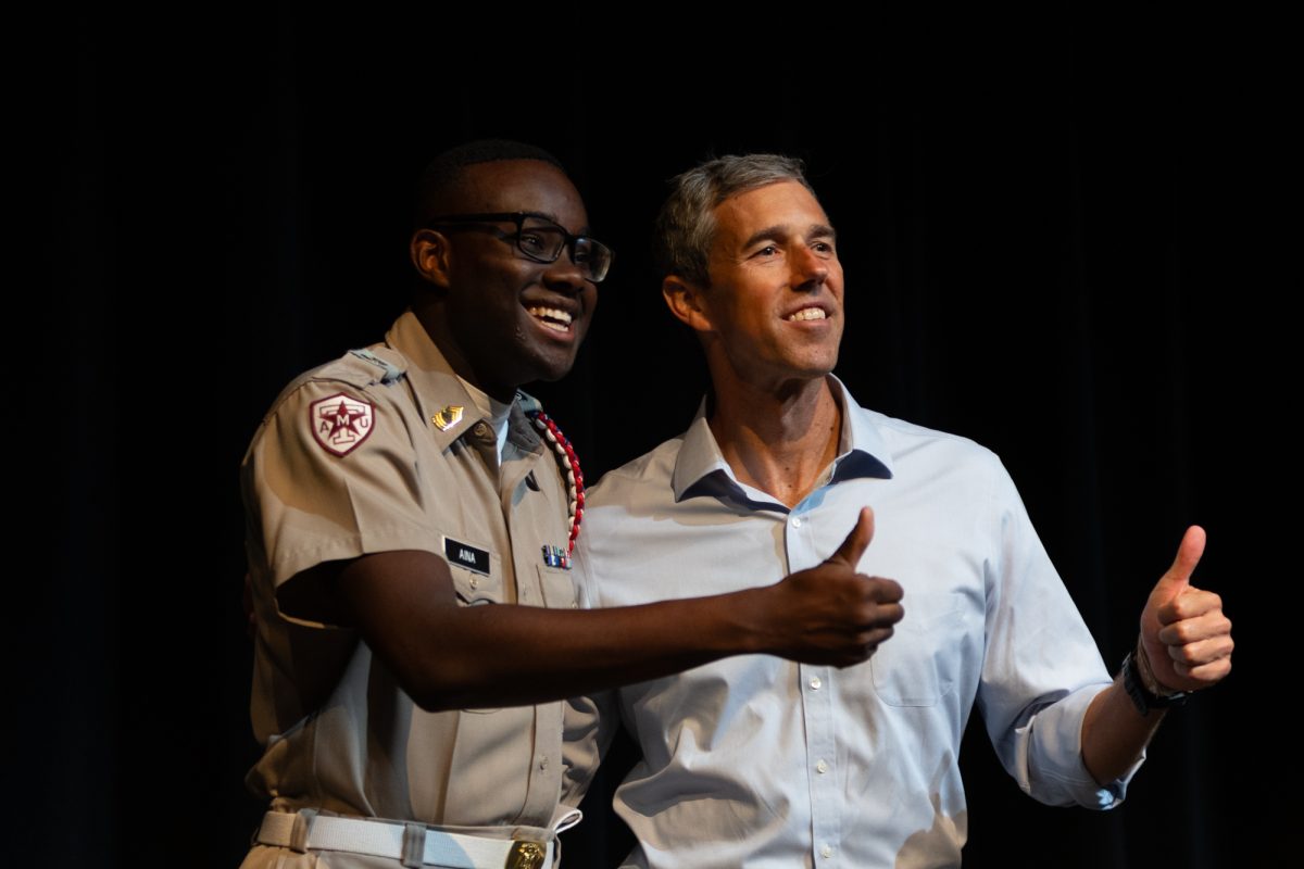 Beto O'Rourke takes a picture with a supporter at Rudder Theater on Thursday, Sept. 19, 2024.