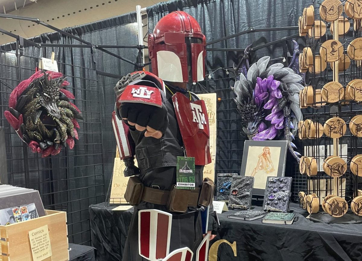 A Texas A&M-themed set of Mandalorian armor at the College Station Comic Con on Saturday, Sept. 14.