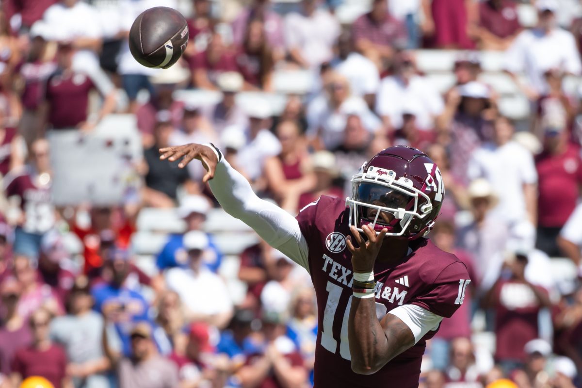 Texas A&M Aggies quarterback Marcel Reed (10) throws the ball during Texas A&M’s game against McNeese State at Kyle Field on Saturday, Sept. 7, 2024. (Chris Swann/The Battalion)