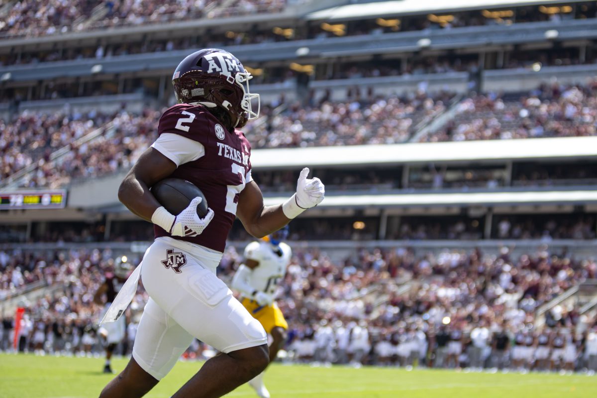 Texas A&amp;M Aggies athlete Terry Bussey (2) runs during Texas A&amp;M's game against McNeese State at Kyle Field on Saturday, Sept. 7, 2024. (Adriano Espinosa/The Battalion)