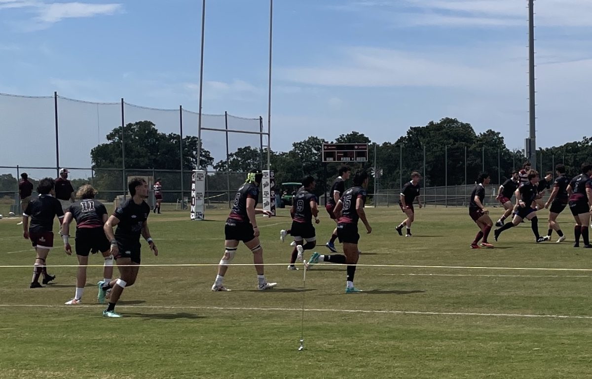 A&M Rugby Maroon Side warms up before kick-off on Sept. 14, 2024, at Penberthy Rec Sports Complex.