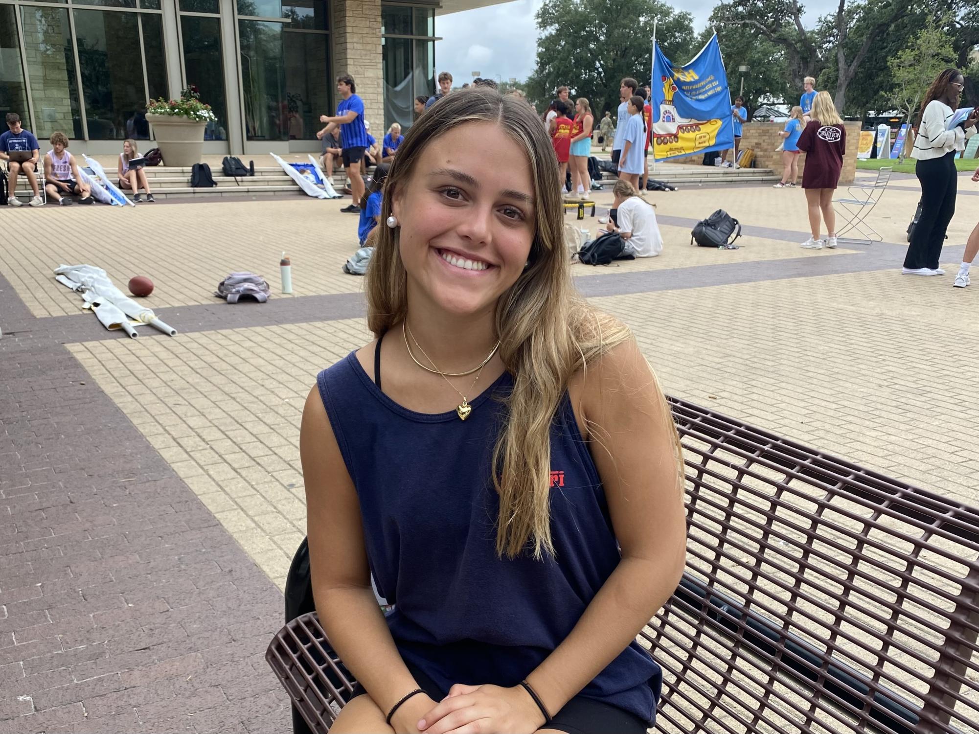 Communication sophomore Tessa Grant enjoys cooler weather on a bench outside the MSC on Sept. 12, 2024. 