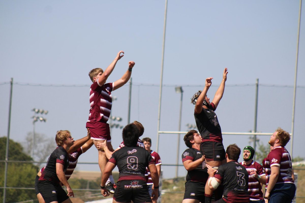 A&M Maroon side forms a line-out against Old Maroon on Oct. 12, 2024, at Penberthy Rec Sports Complex.