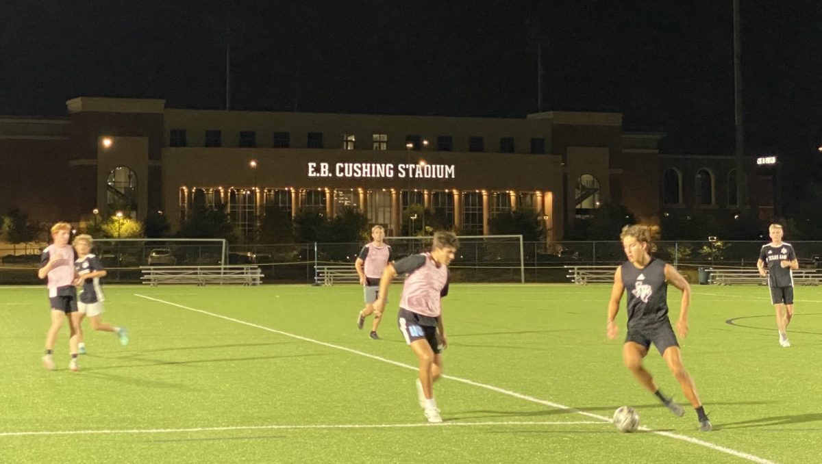 Texas A&M’s men’s club soccer practices at Penberthy Rec Sports Complex at 8 p.m. on Oct. 10, 2024 in preparation to host SMU on Oct. 20.