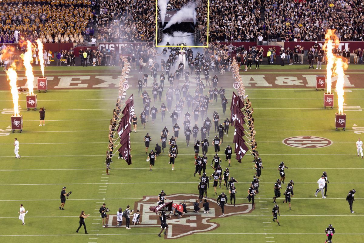 The Aggies take the field before Texas A&amp;M’s game against LSU at Kyle Field on Friday, Oct. 25, 2024. (Chris Swann/The Battalion)