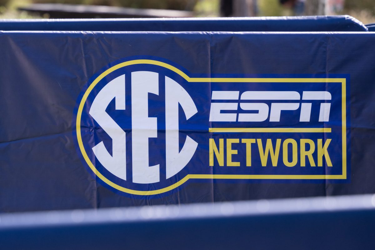 SEC Network signage on the set of SEC Nation during the taping of The Paul Finebaum Show at Aggie Park on Friday, Oct. 4, 2024. (Chris Swann/The Battalion)