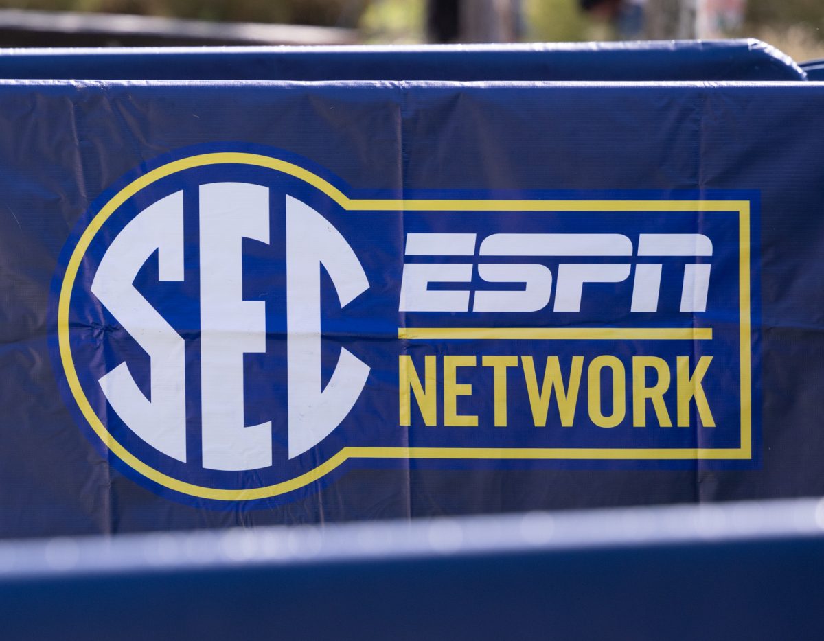 SEC Network signage on the set of SEC Nation during the taping of The Paul Finebaum Show at Aggie Park on Friday, Oct. 4, 2024. (Chris Swann/The Battalion)