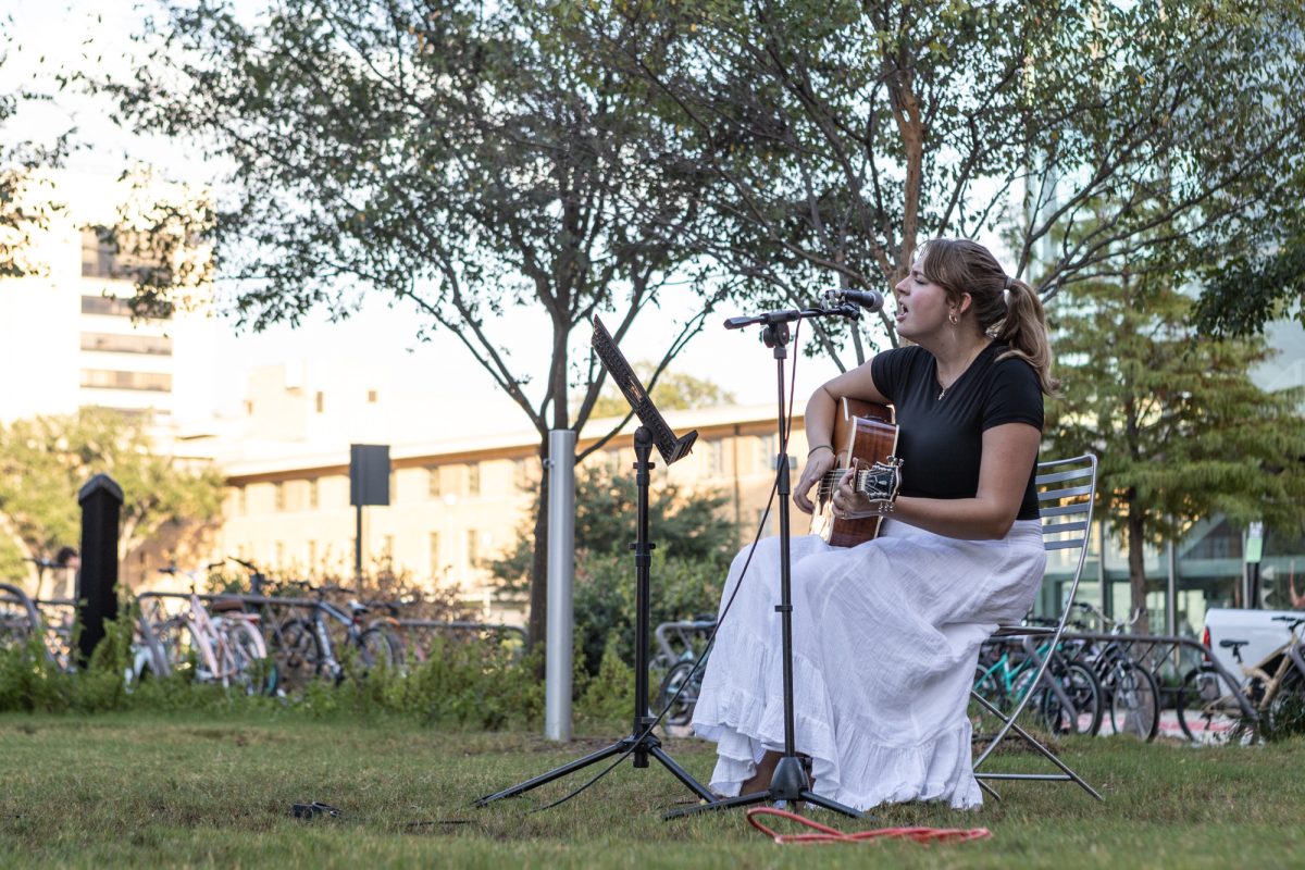 Horticulture graduate Julia Belz at the MSC Town Hall Coffeehouse event held outside of the ILCB on Wednesday, Oct. 2, 2024. (Chris Swann/The Battalion)