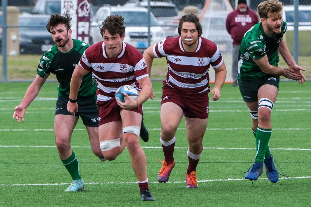 Ethan Hawke advances the ball against North Texas during Red River 7’s tournament in Fort Worth on April 27. 