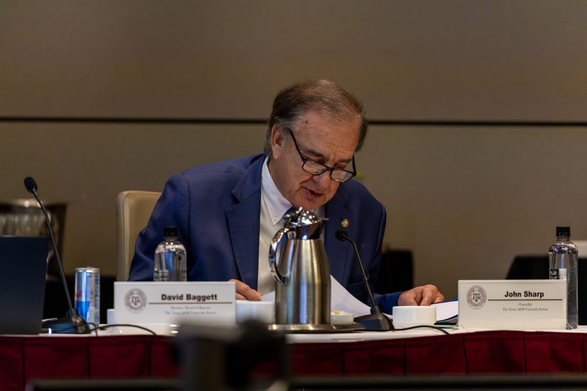 Texas A&M System Chancellor John Sharp reads off the System's recent successes during the Board of Regents meeting on Thursday, Nov. 7, 2024. (Jackson Stanley/The Battalion)