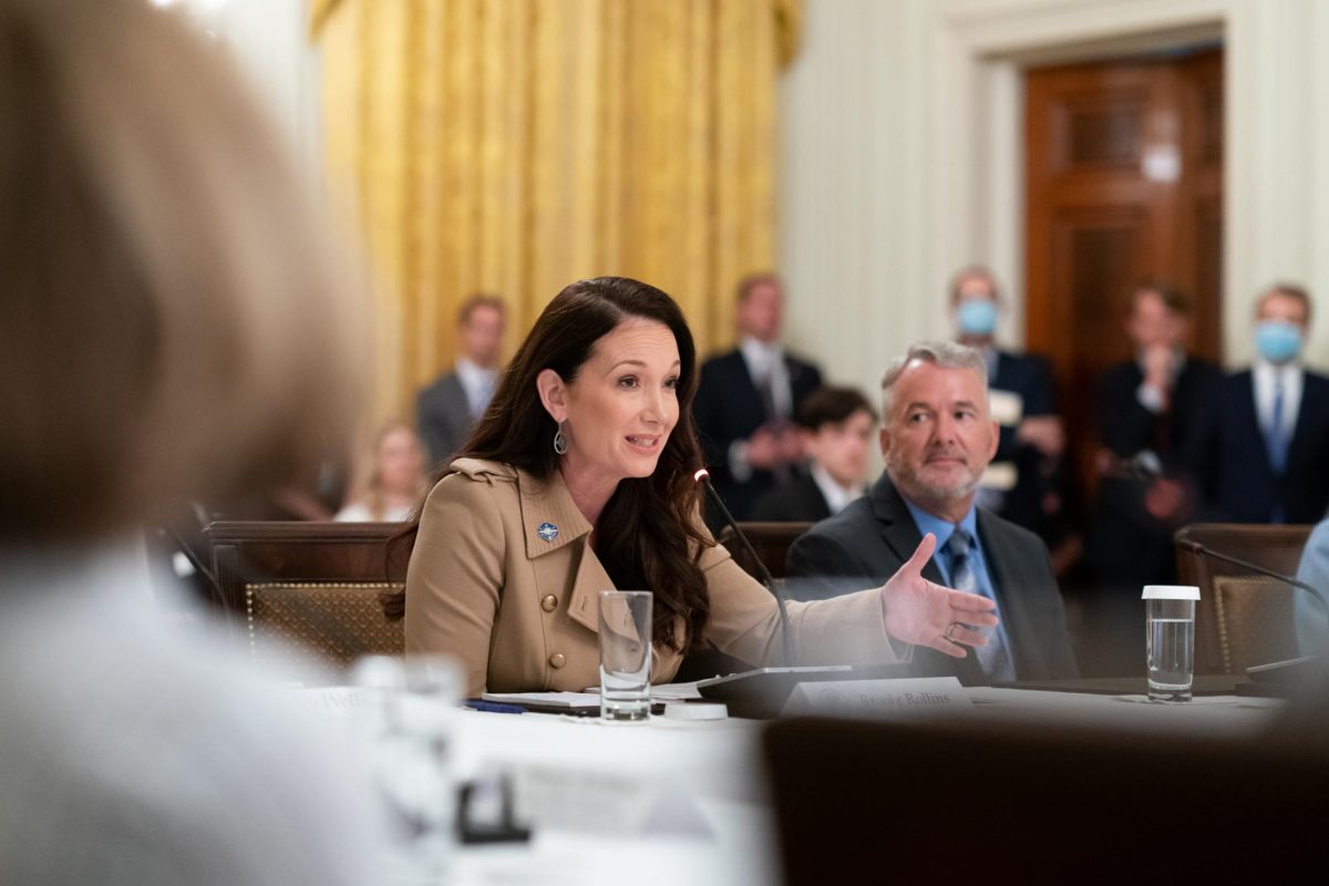 Brooke Rollins speaks in the East Room of the White House on July 7, 2020. President-elect Donald Trump nominated her for agriculture secretary on Nov. 23, 2024. (Official White House Photo by Andrea Hanks via Flickr/1.0 PDM)