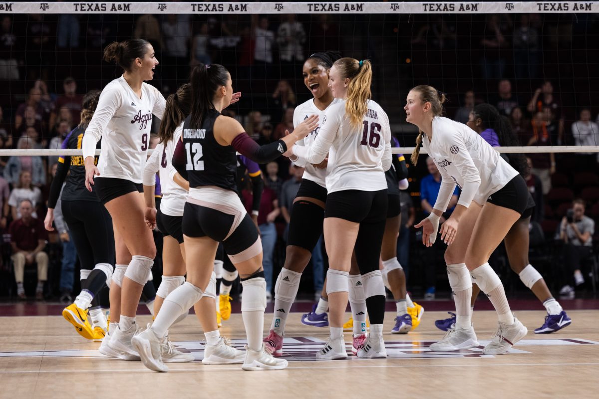 The Aggies react after scoring a point during Texas A&amp;M’s game against LSU at Reed Arena on Sunday, Nov. 24, 2024. (Chris Swann/The Battalion)