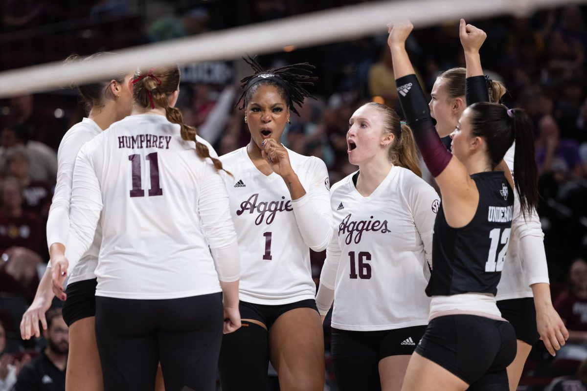 The Aggies react after scoring a point during Texas A&M’s game against LSU at Reed Arena on Sunday, Nov. 24, 2024. (Chris Swann/The Battalion)