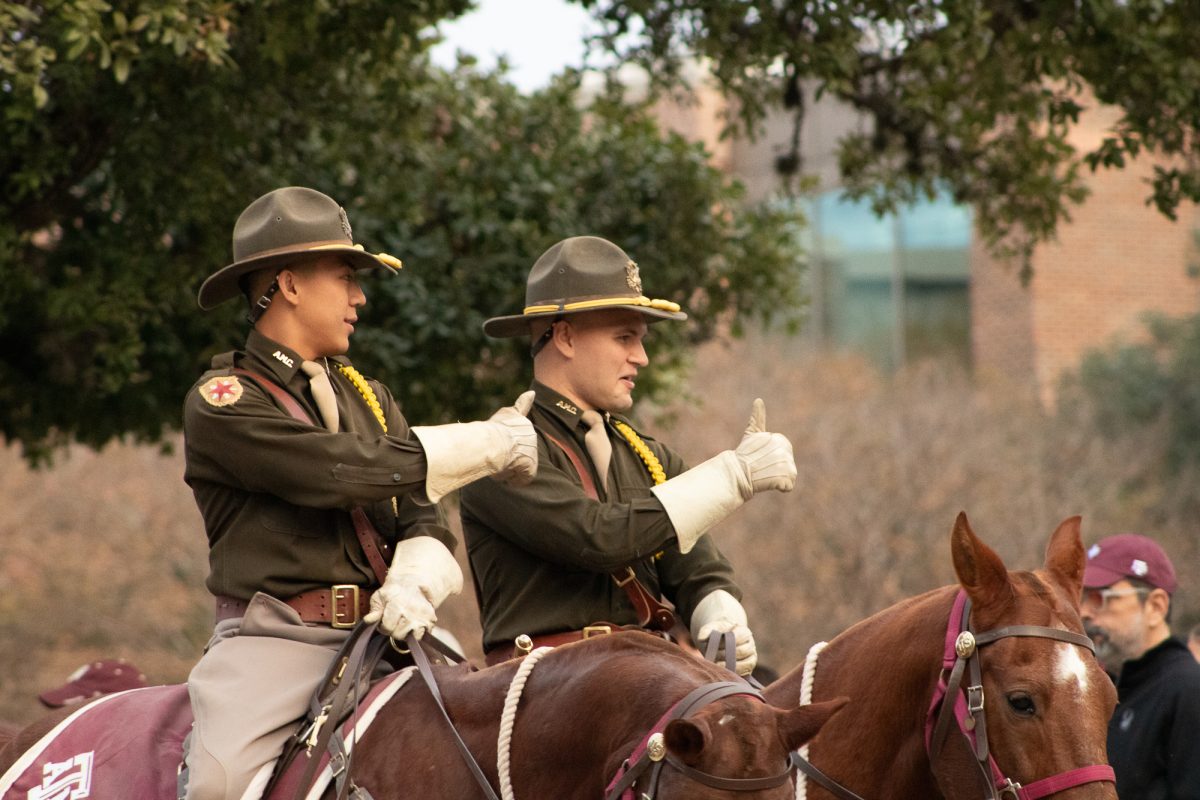 The Texas A&M Corps of Cadets marches before the Lone Star Showdown football game against Texas on Saturday, Nov 30, 2024. (Tilly Hillje/The Battalion)