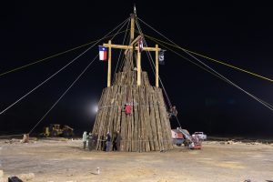 Aggies continue construction on the bonfire on Friday, Nov. 15, 2024.(Abdurahman Azeez/The Battalion)