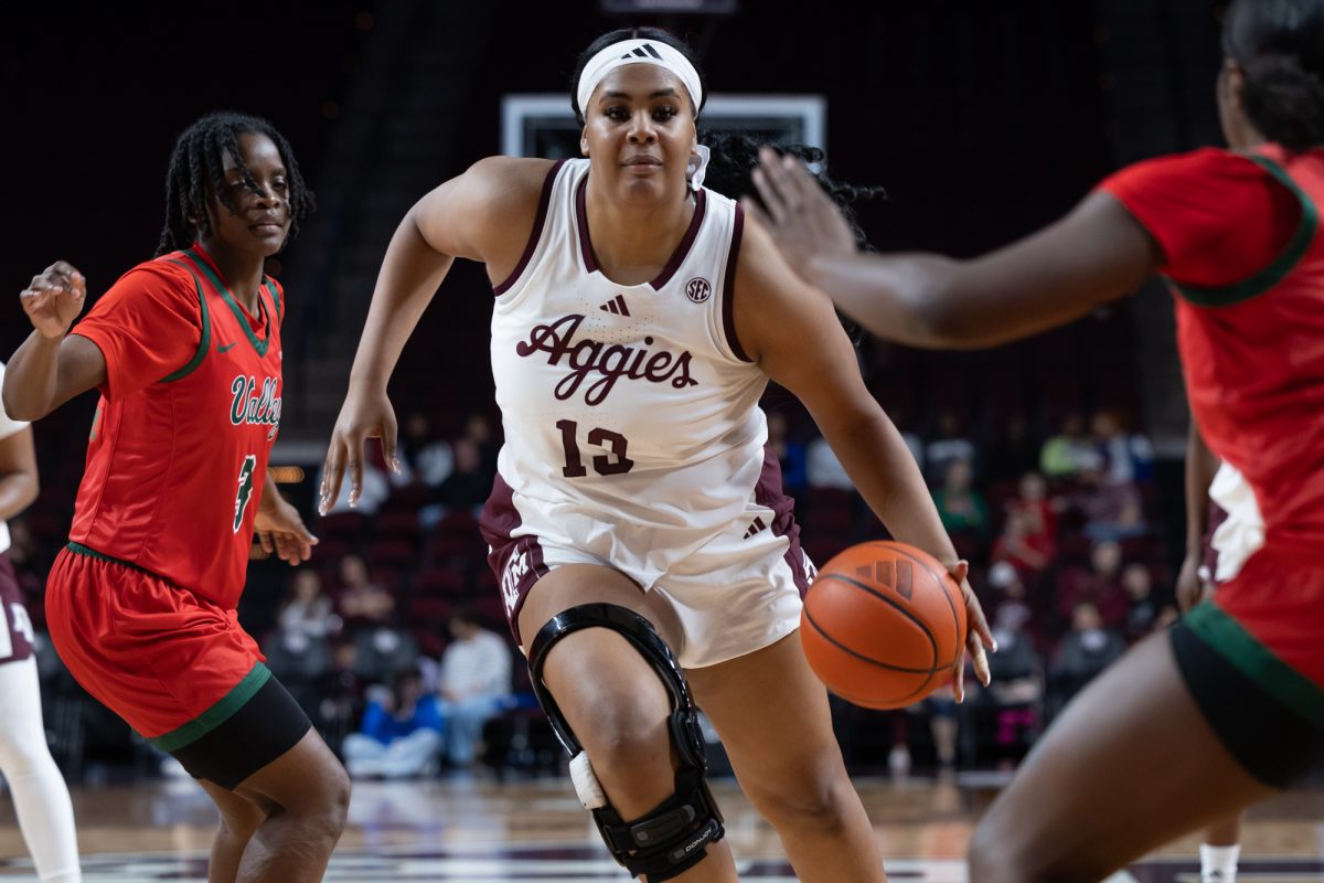 Texas A&amp;M forward Jada Malone (13) drives toward the basket during Texas A&amp;M’s game against Mississippi Valley State at Reed Arena on Thursday, Dec. 169, 2024. (Chris Swann/The Battalion)